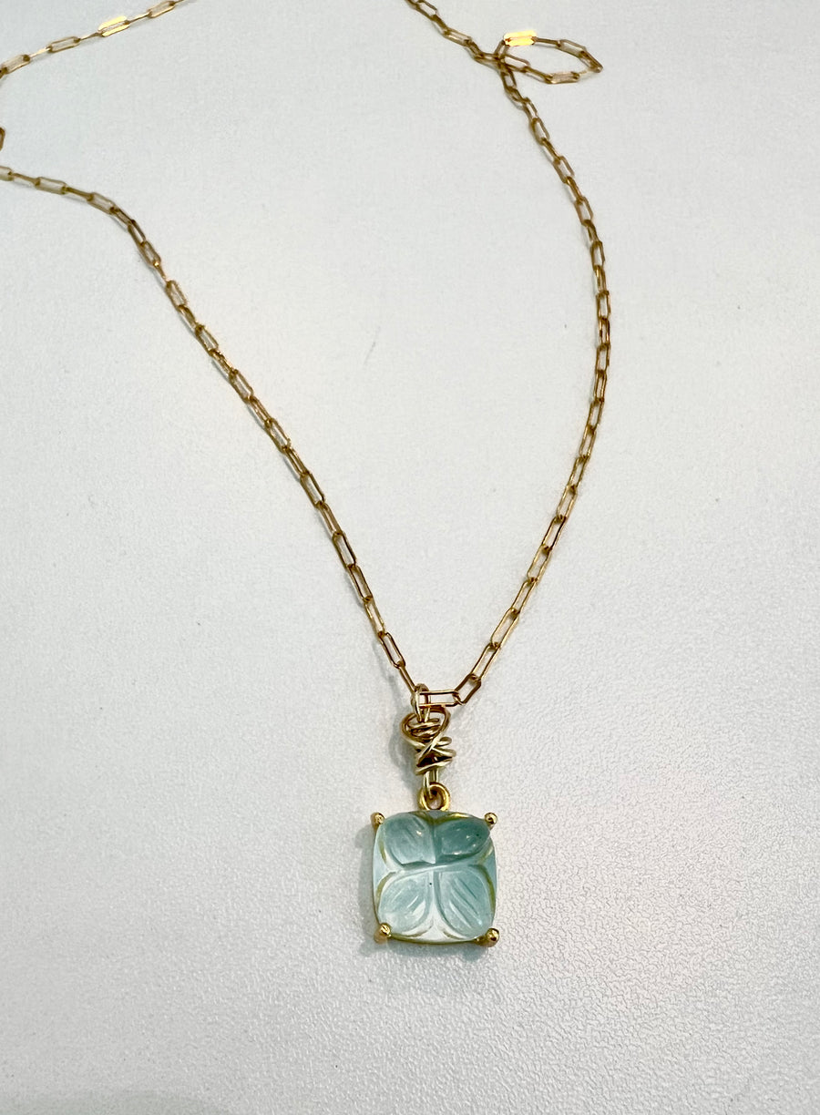 Carved Ocean Blue Quartz necklace
