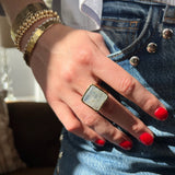Rainbow Moonstone square ring